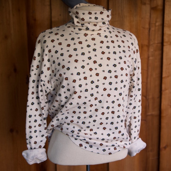 Vintage 90's Woolrich Woman 100% Cotton Winter Floral Turtleneck Long Sleeve M - Picture 7 of 14